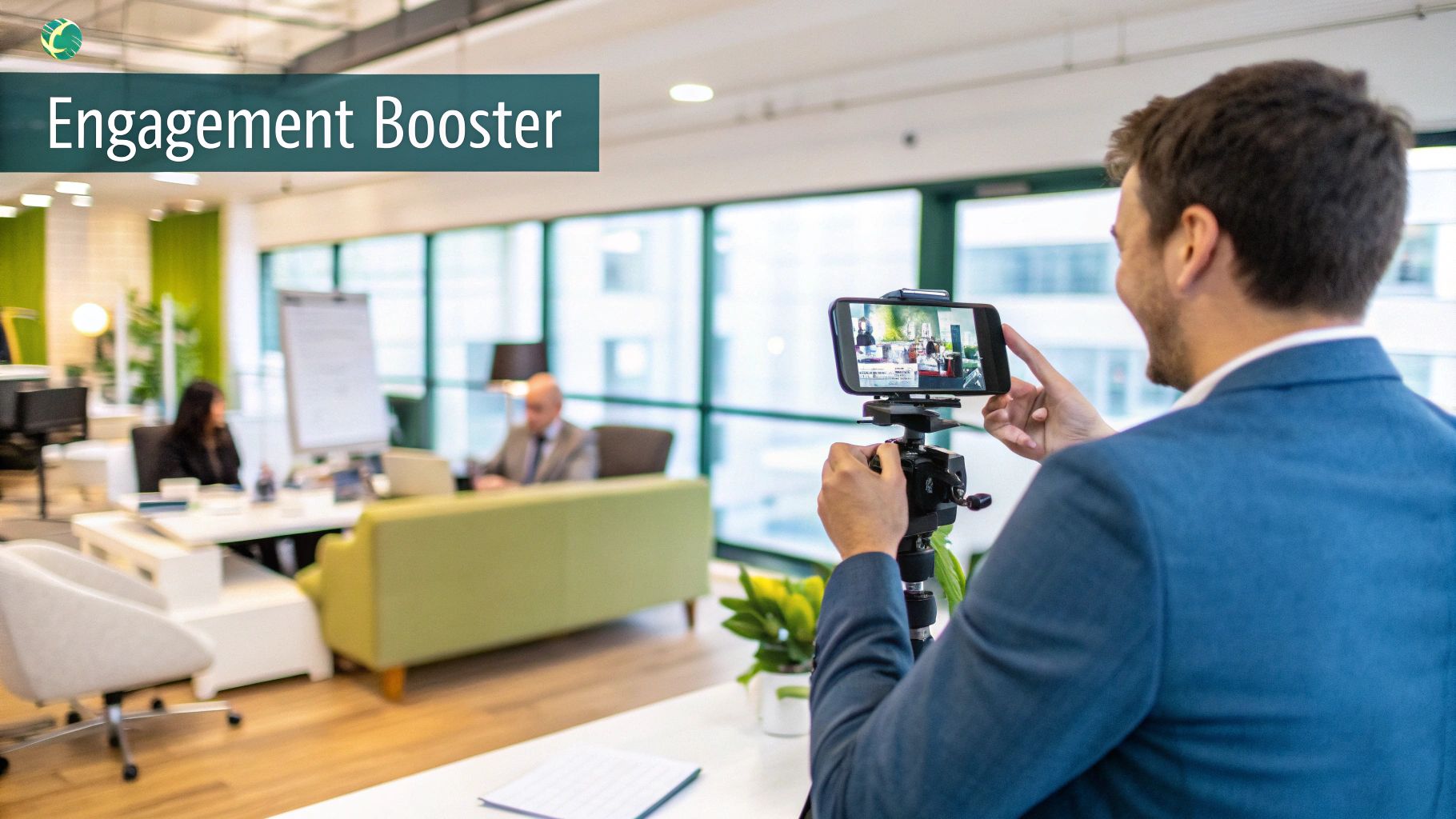 A professional setting up a camera to film a video for LinkedIn.